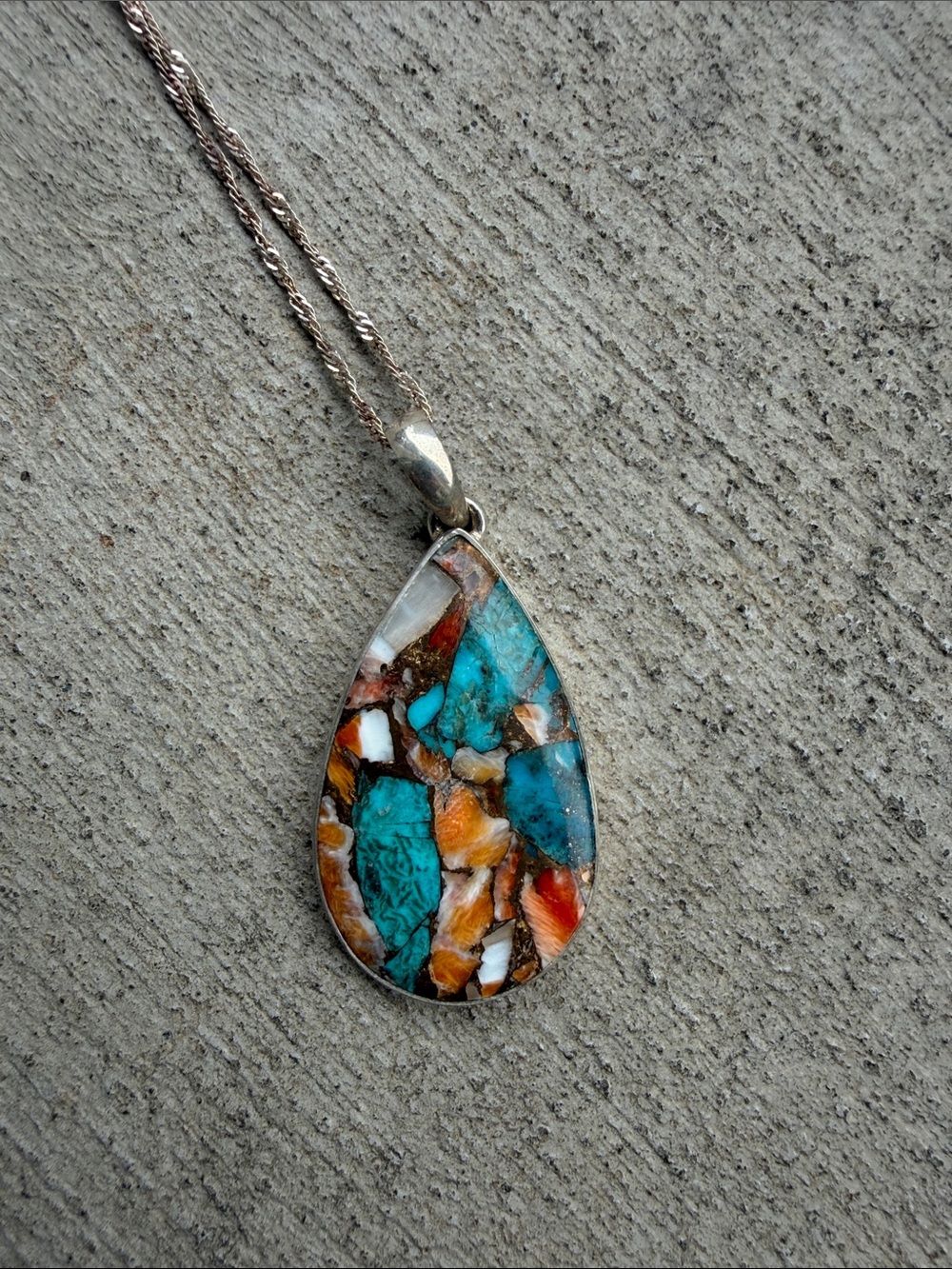 Oyster Turquoise Mosaic Teardrop Pendant Necklace